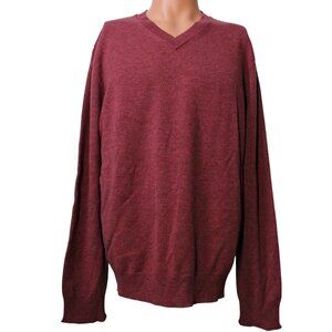 Banana Republic Mens V Neck Sweater Large Burgundy Lambswool Cashmere Elbow Pads